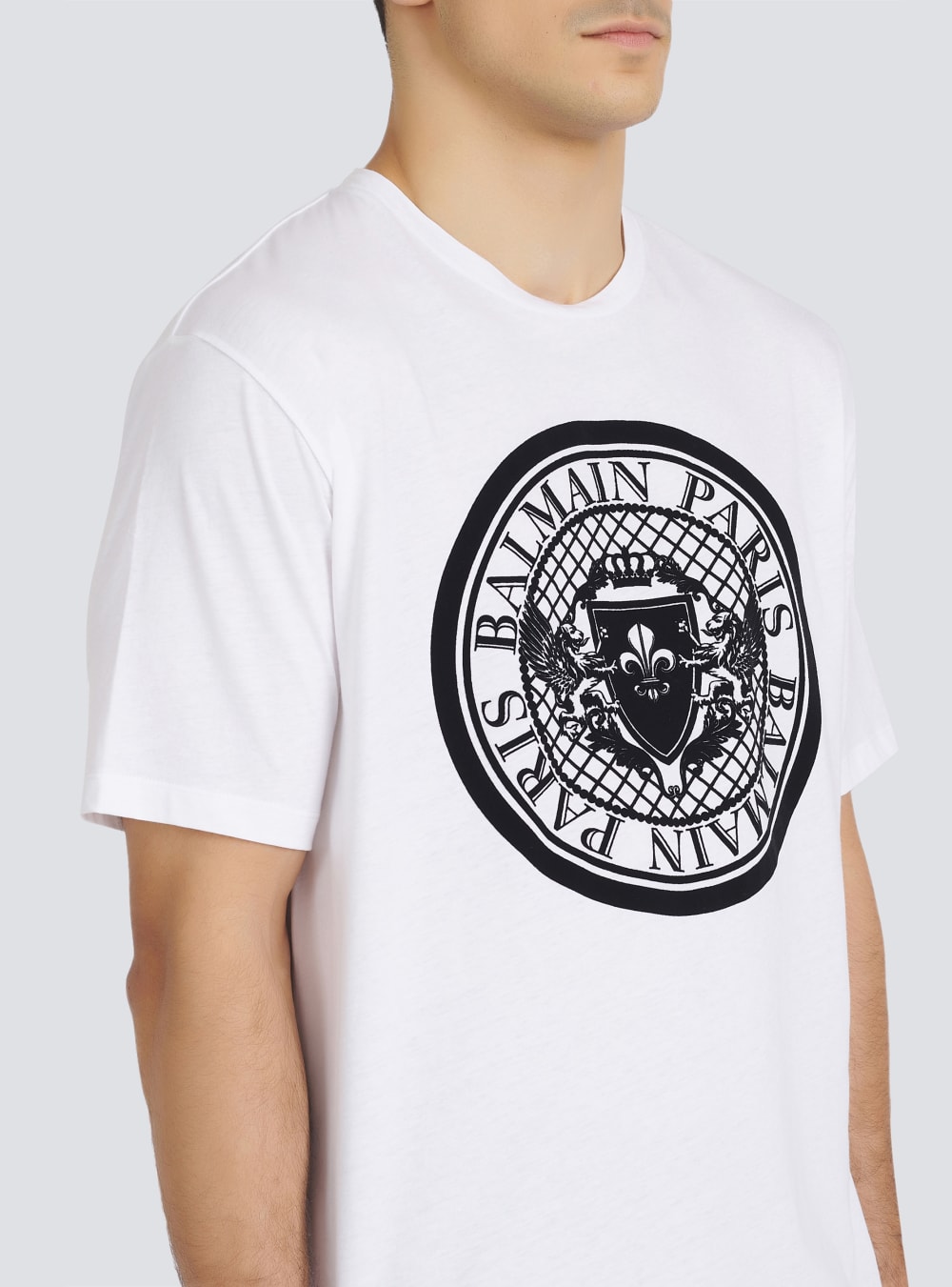 Men's Balmain Cotton With Flocked Medallion T Shirts White | USA dB7fqcGO