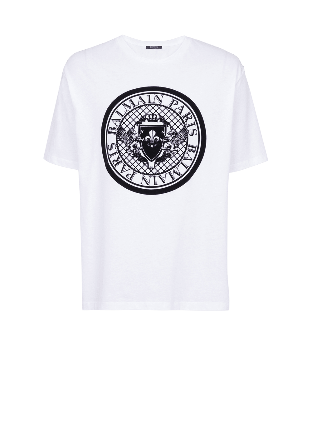 Men\'s Balmain Cotton With Flocked Medallion T Shirts White | USA dB7fqcGO