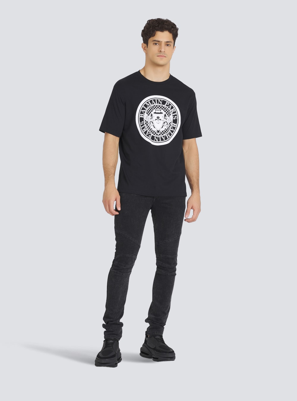 Men's Balmain Cotton With Flocked Medallion T Shirts Black | USA e9YX6cFH