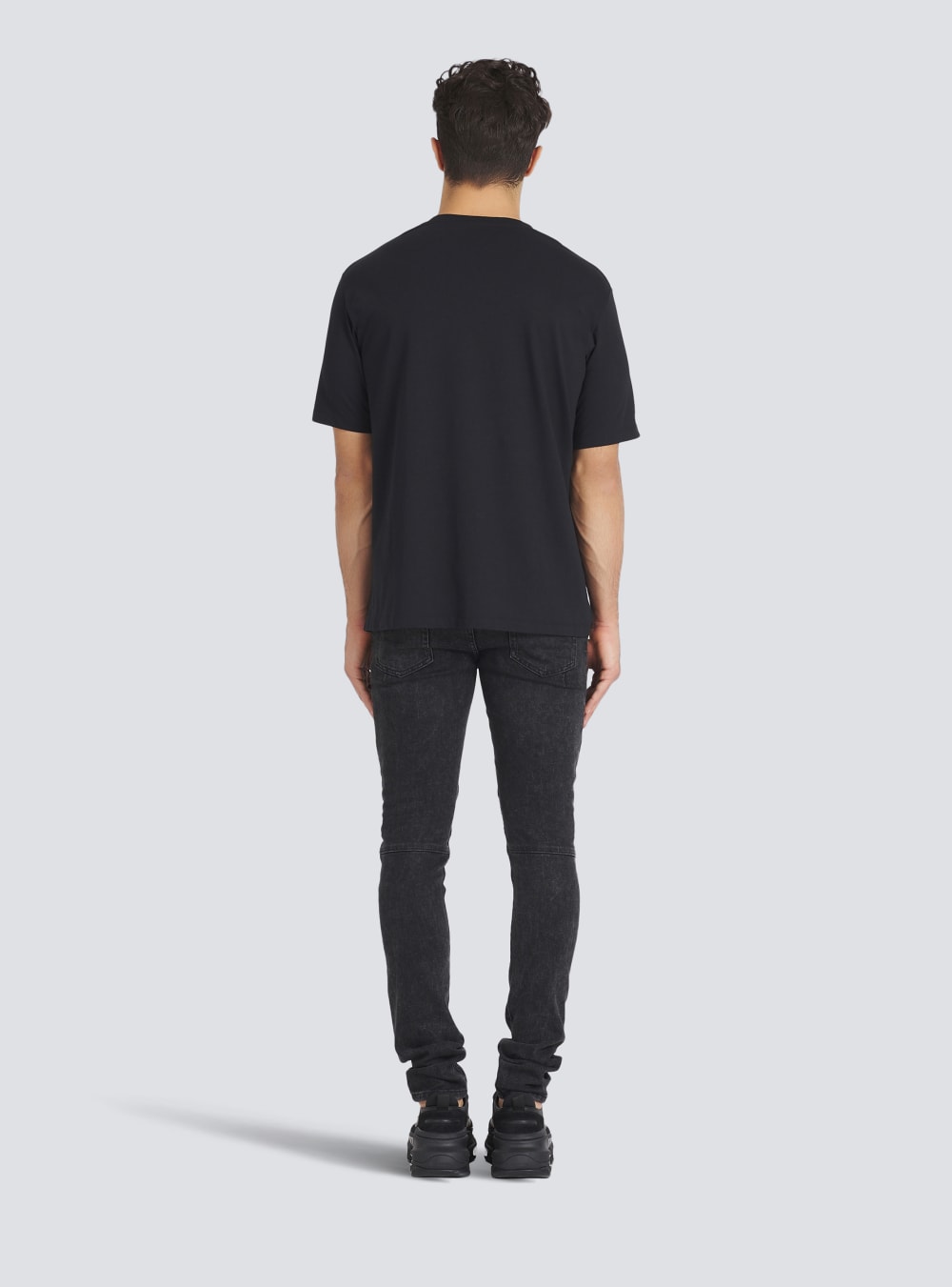 Men's Balmain Cotton With Flocked Medallion T Shirts Black | USA e9YX6cFH