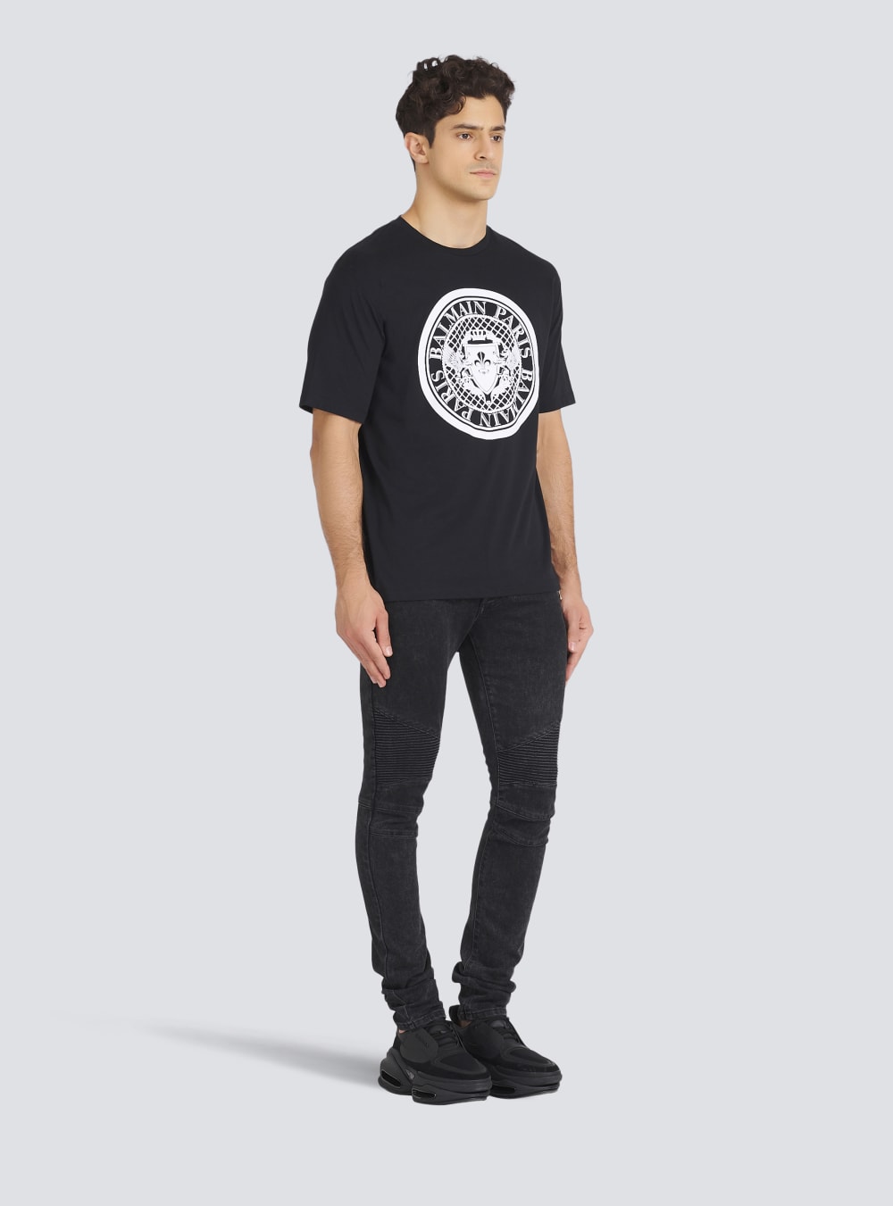 Men's Balmain Cotton With Flocked Medallion T Shirts Black | USA e9YX6cFH