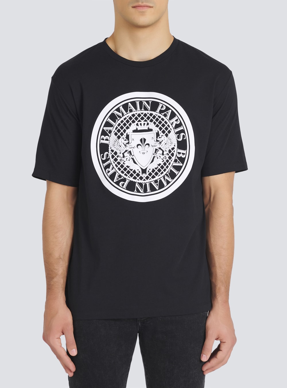 Men's Balmain Cotton With Flocked Medallion T Shirts Black | USA e9YX6cFH