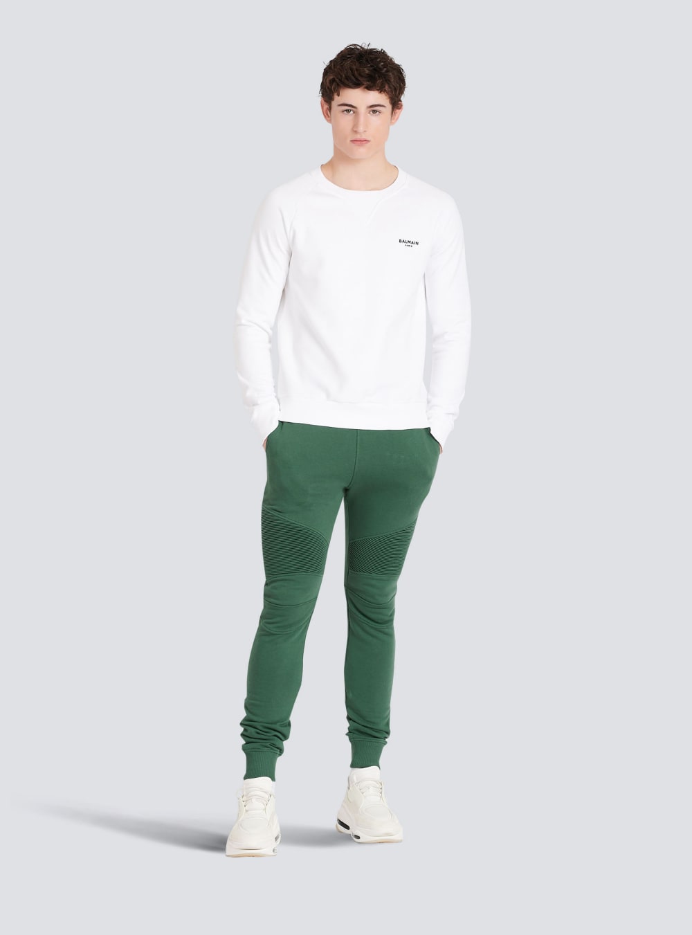 Men's Balmain Cotton With Flocked Paris Logo Sweatpants Green | USA WYA4mRpw