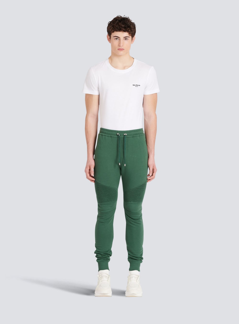 Men's Balmain Cotton With Flocked Paris Logo Sweatpants Green | USA WYA4mRpw