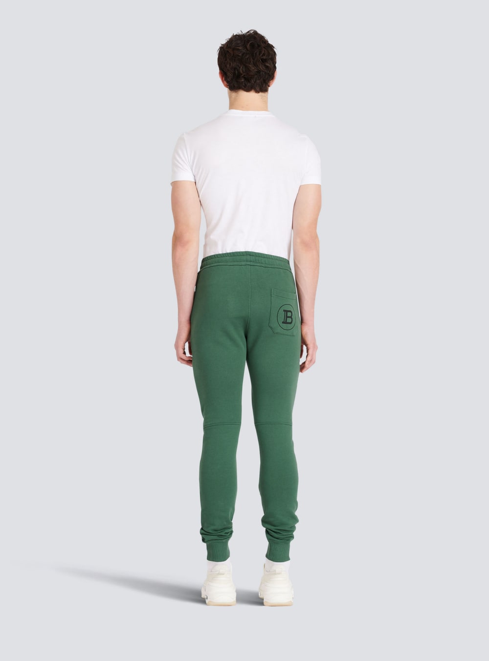 Men's Balmain Cotton With Flocked Paris Logo Sweatpants Green | USA WYA4mRpw