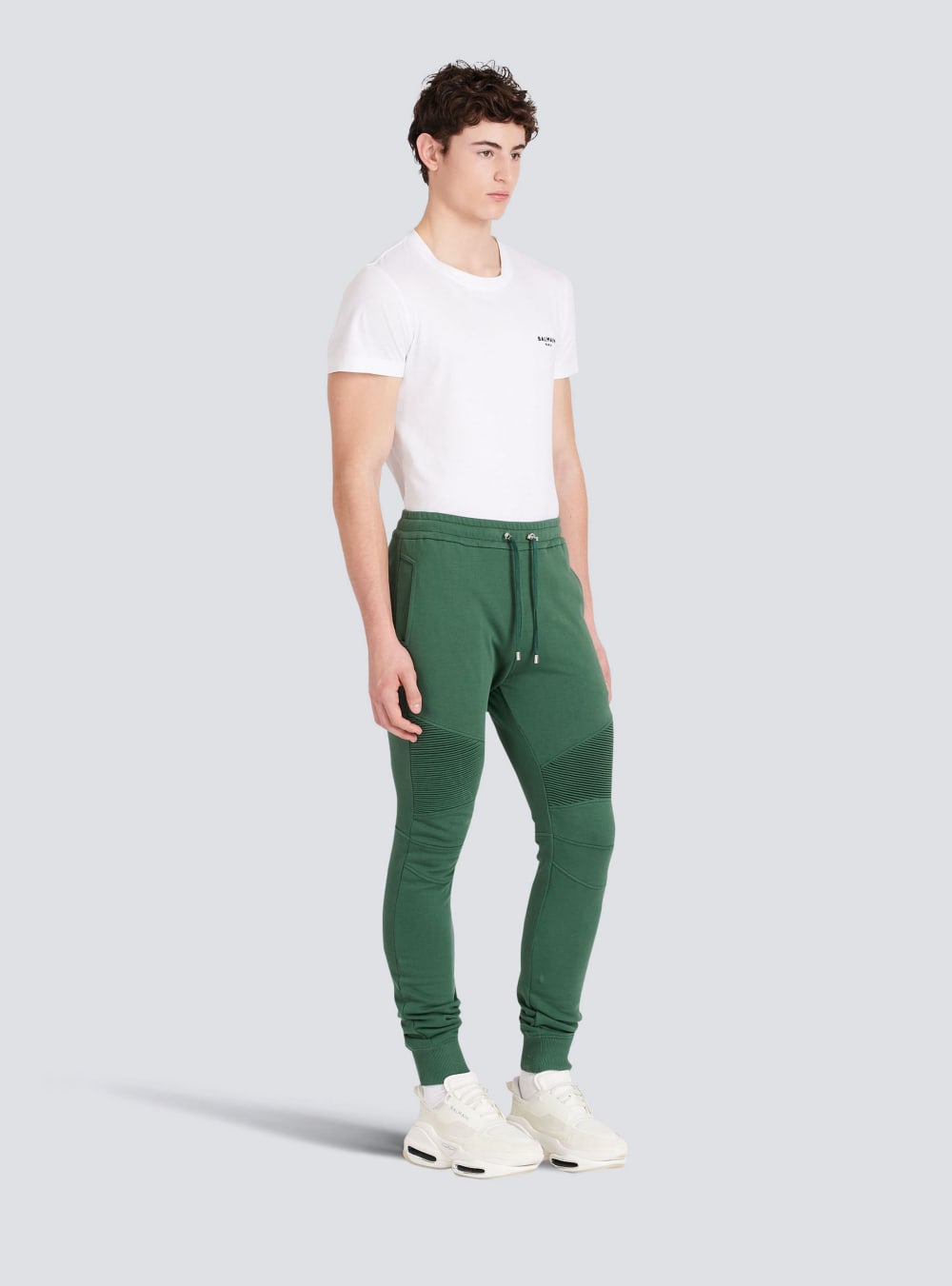 Men's Balmain Cotton With Flocked Paris Logo Sweatpants Green | USA WYA4mRpw