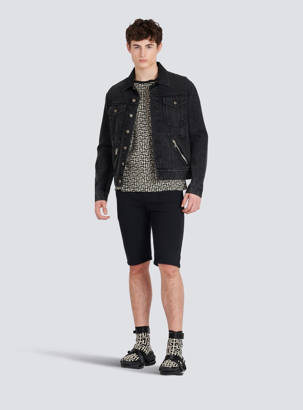 Men's Balmain Cotton With Flocked Paris Logo Shorts Black | USA WsPVXGq6