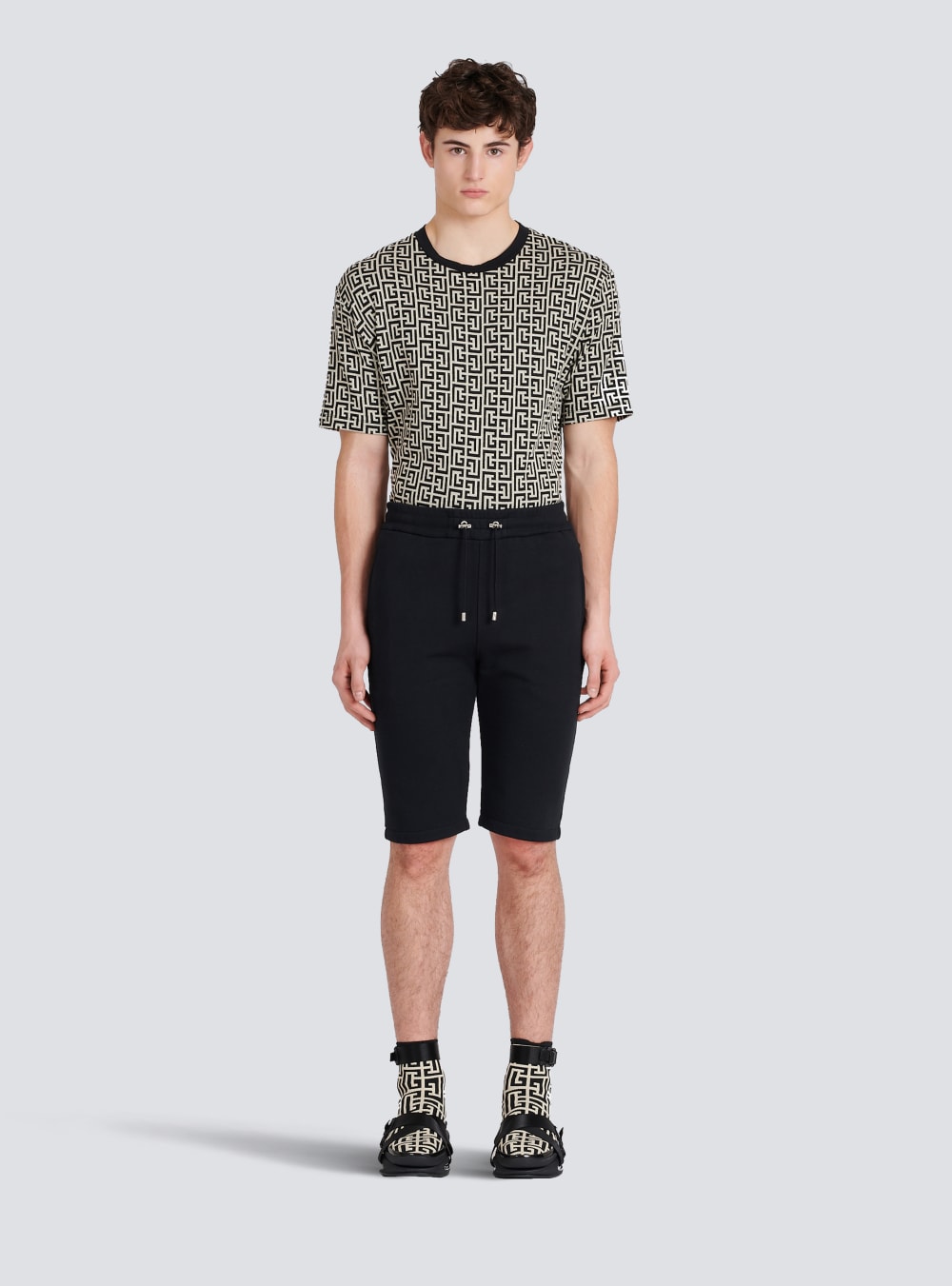 Men's Balmain Cotton With Flocked Paris Logo Shorts Black | USA WsPVXGq6