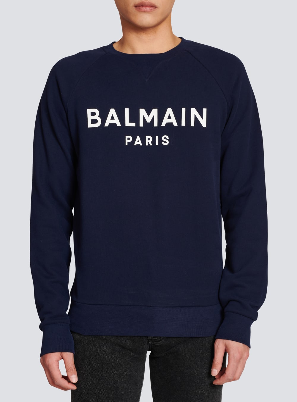 Men's Balmain Cotton With Flocked Paris Logo Sweatshirts Navy | USA r7AP9BIZ