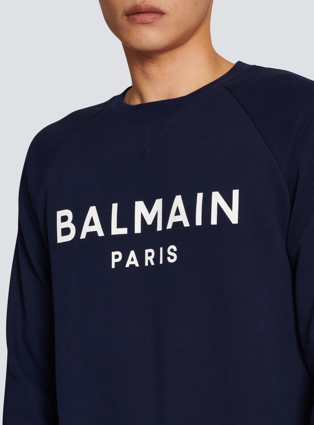 Men's Balmain Cotton With Flocked Paris Logo Sweatshirts Navy | USA r7AP9BIZ