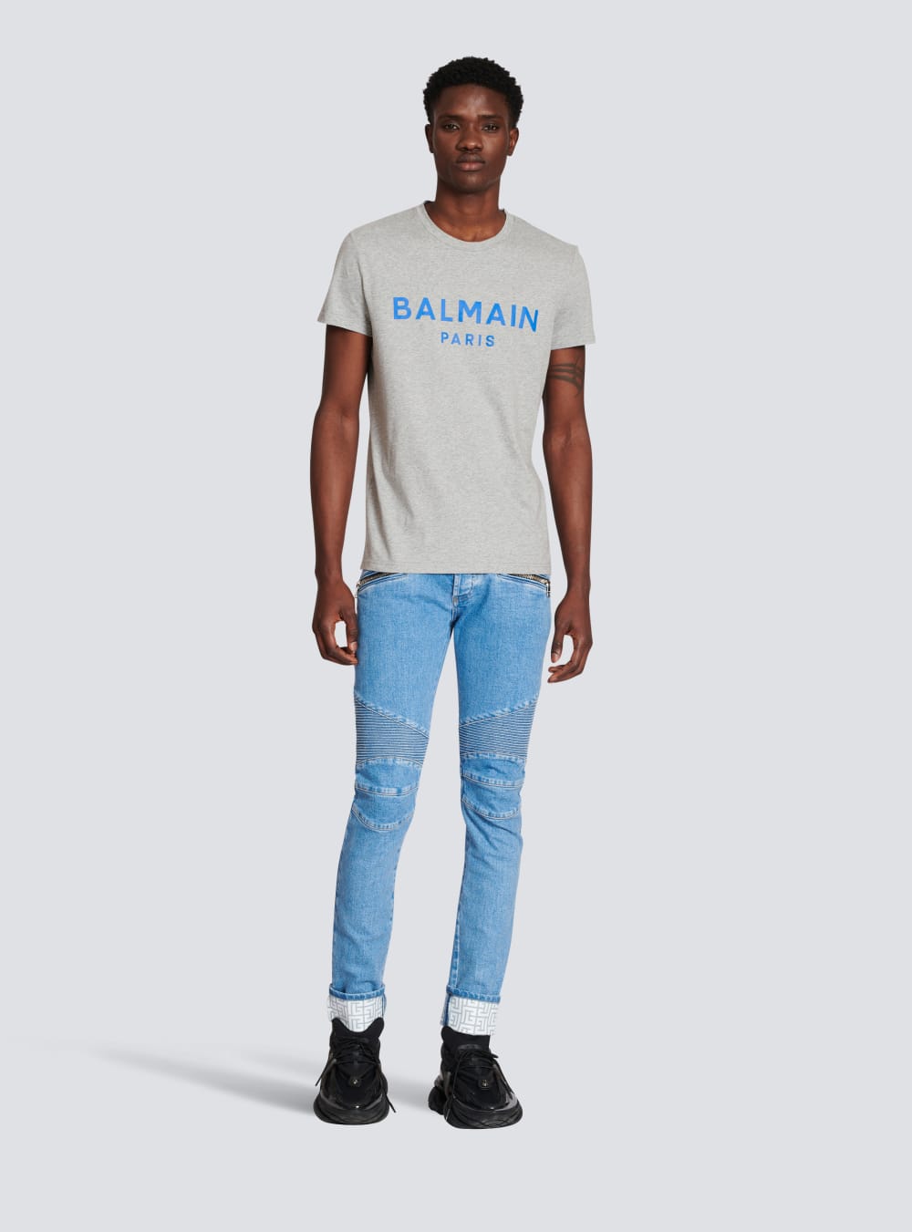 Men's Balmain Cotton With Logo Print T Shirts Grey | USA LqHj50gJ