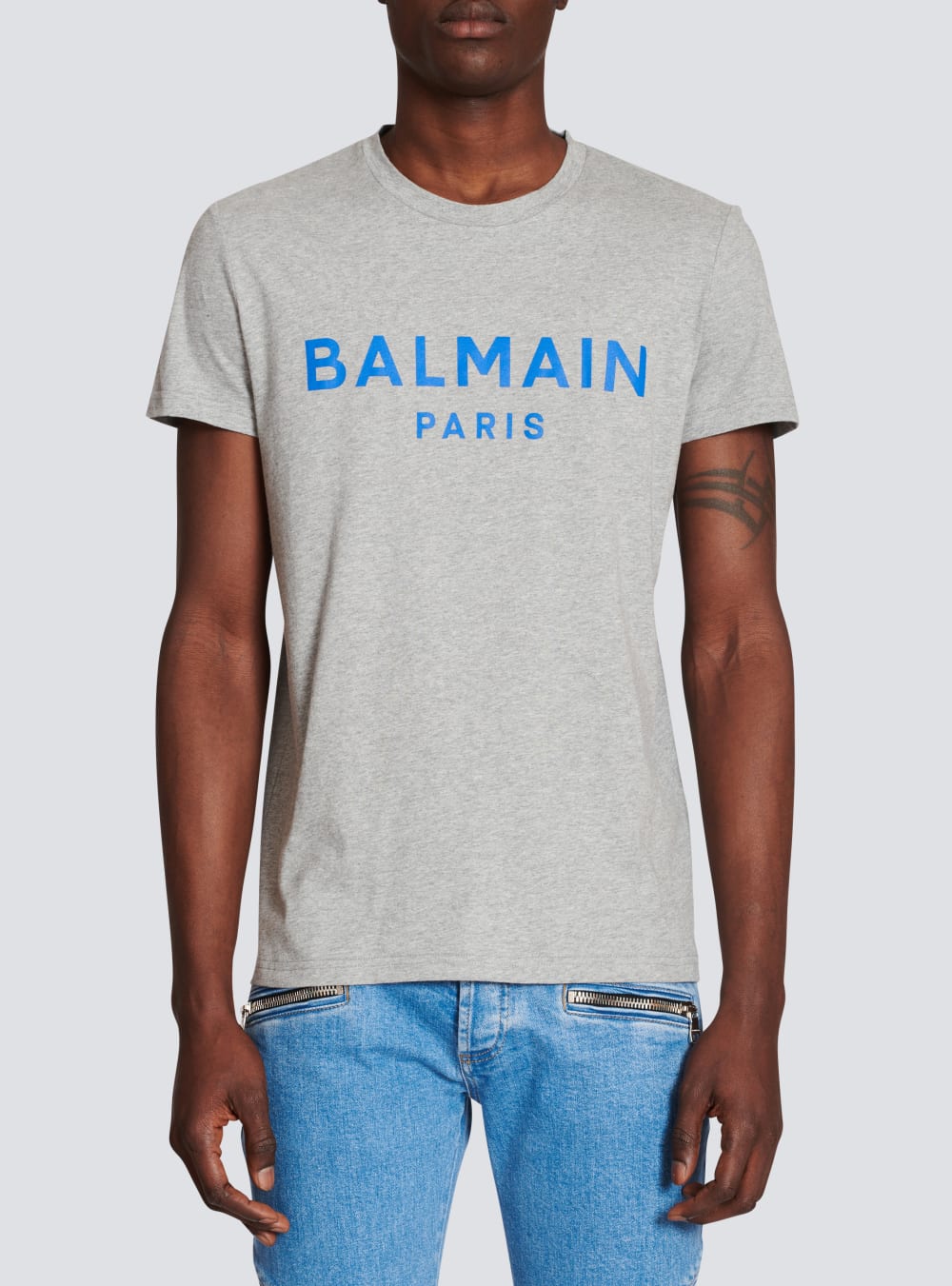 Men's Balmain Cotton With Logo Print T Shirts Grey | USA LqHj50gJ