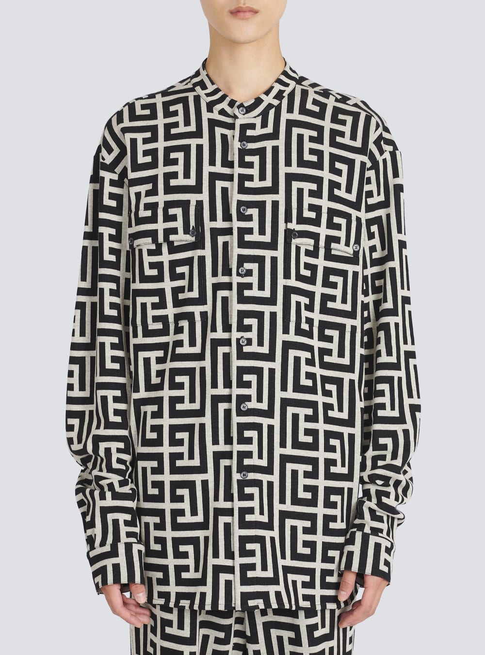 Men's Balmain Cotton With Maxi Monogram Print Shirts Black | USA lcMj8tFS