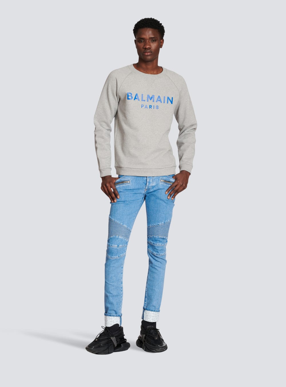 Men's Balmain Cotton With Paris Logo Print Sweatshirts Grey | USA fFtLwT4D