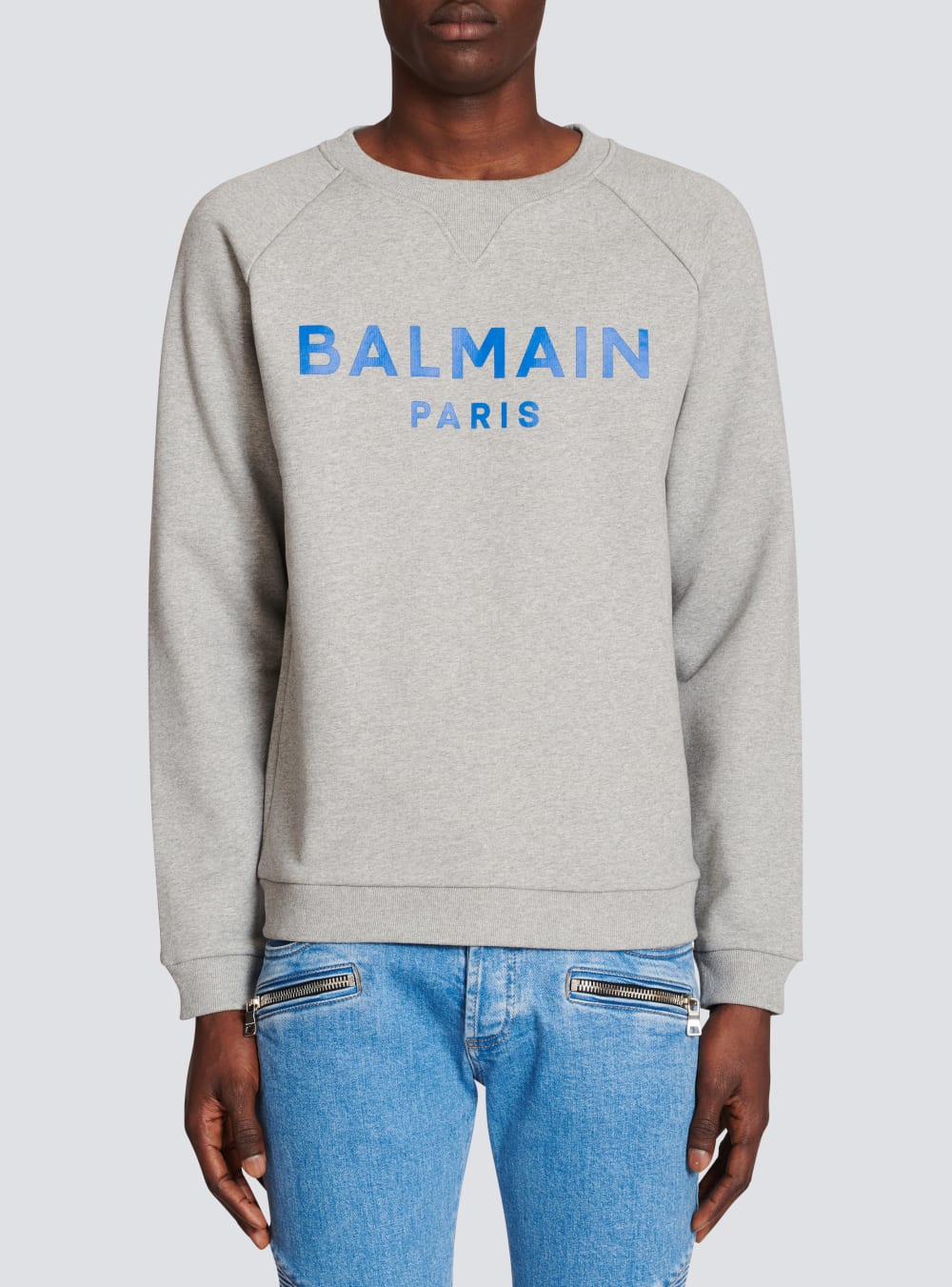 Men's Balmain Cotton With Paris Logo Print Sweatshirts Grey | USA fFtLwT4D