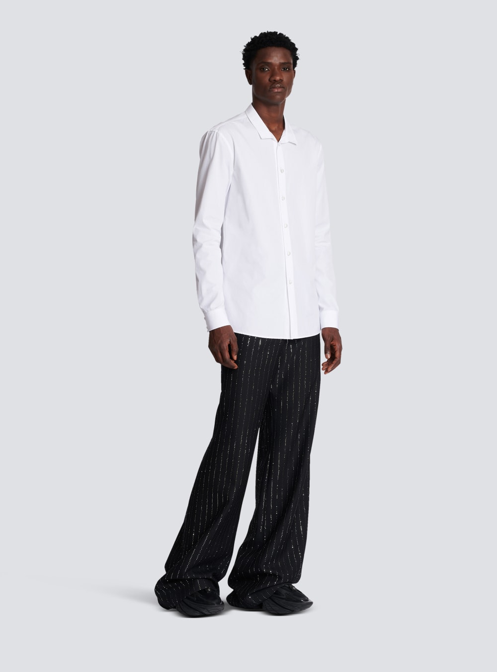 Men's Balmain Cotton With Satin-covered Buttons Shirts White | USA 4i2N4yK1