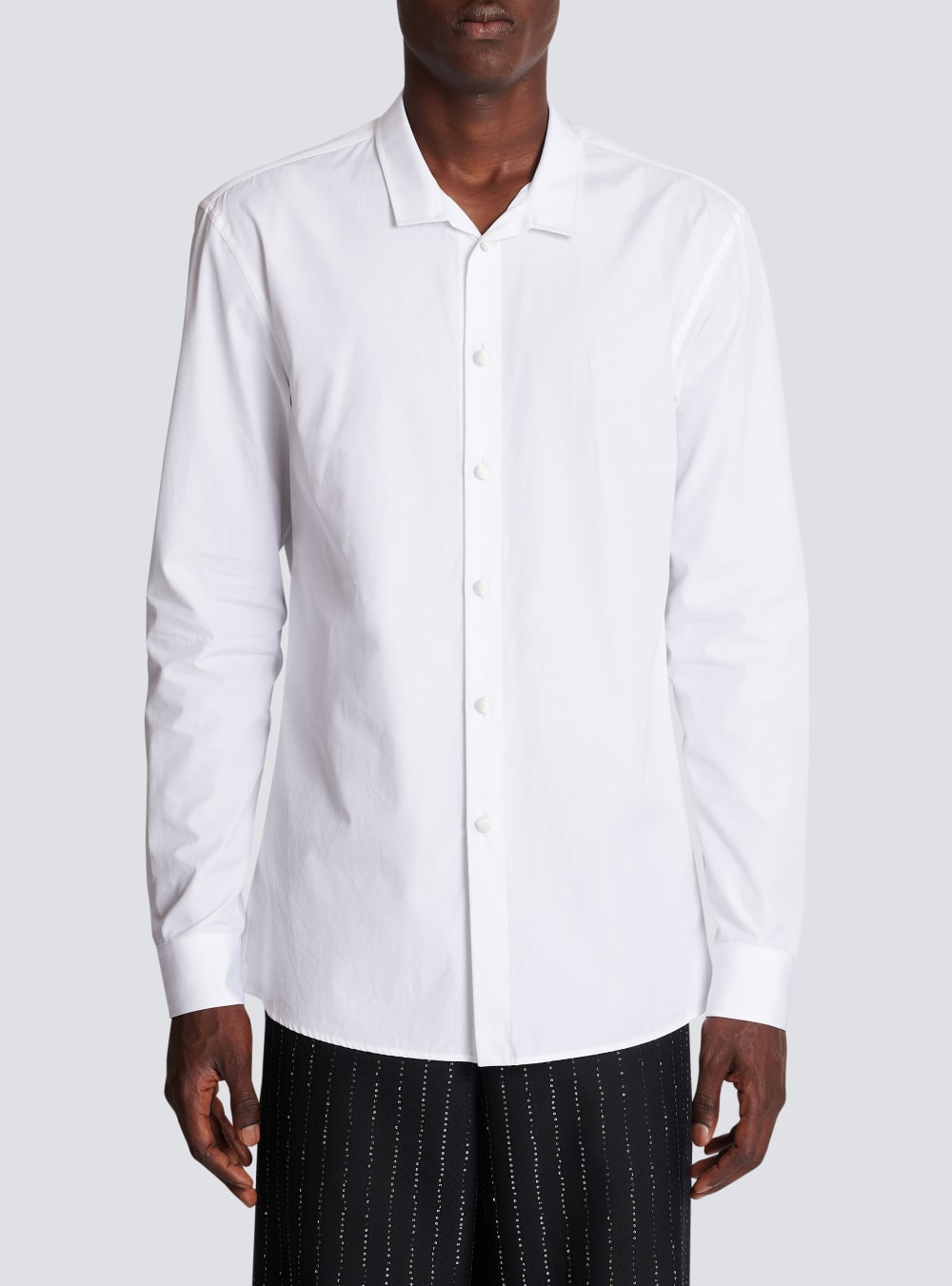 Men's Balmain Cotton With Satin-covered Buttons Shirts White | USA 4i2N4yK1