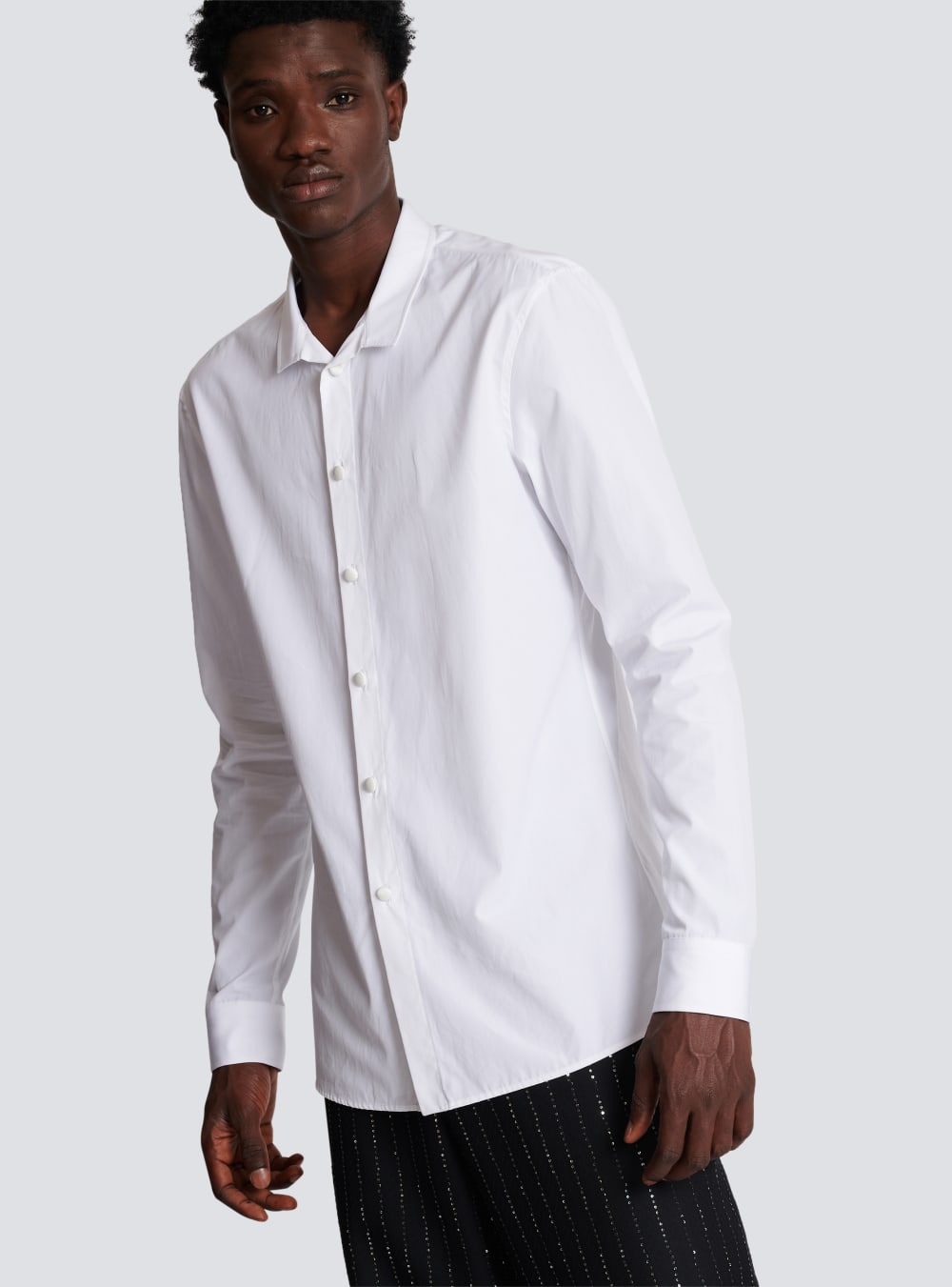 Men's Balmain Cotton With Satin-covered Buttons Shirts White | USA 4i2N4yK1