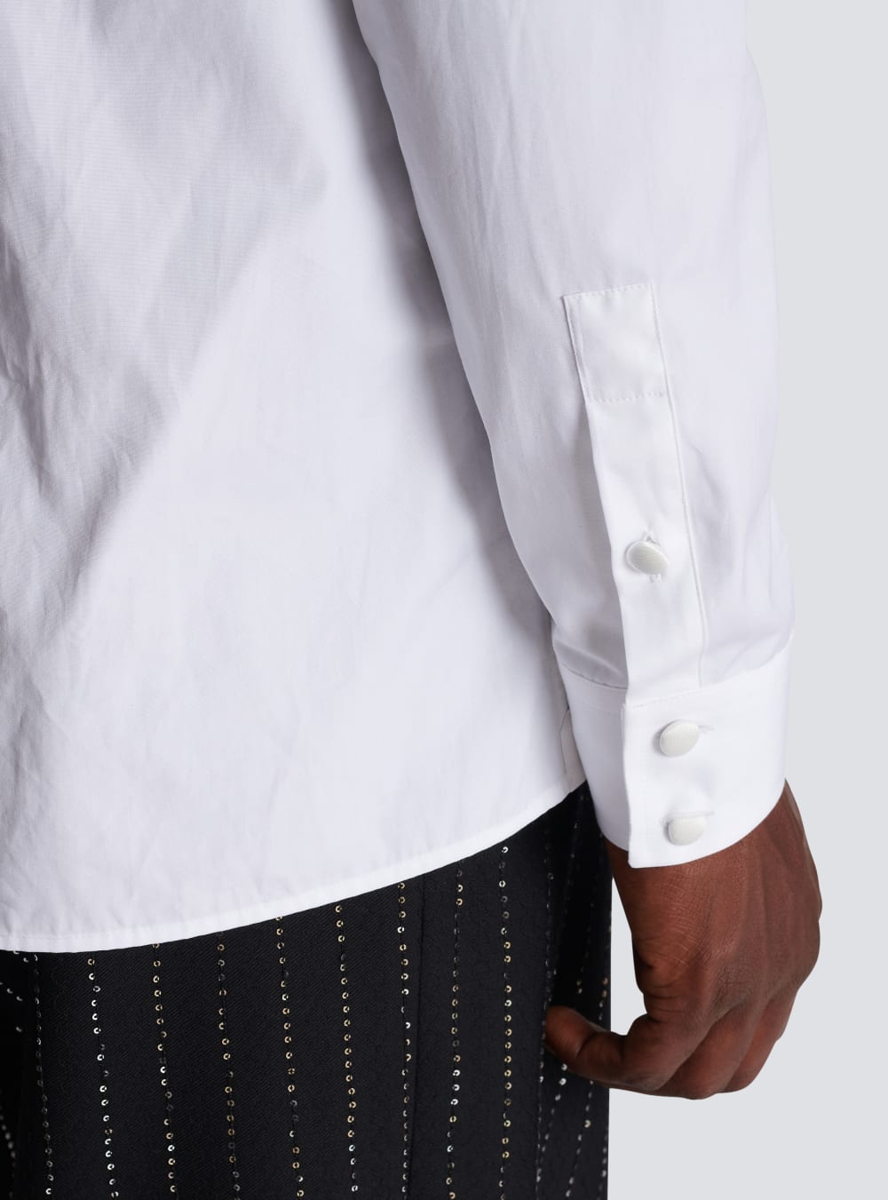 Men's Balmain Cotton With Satin-covered Buttons Shirts White | USA 4i2N4yK1