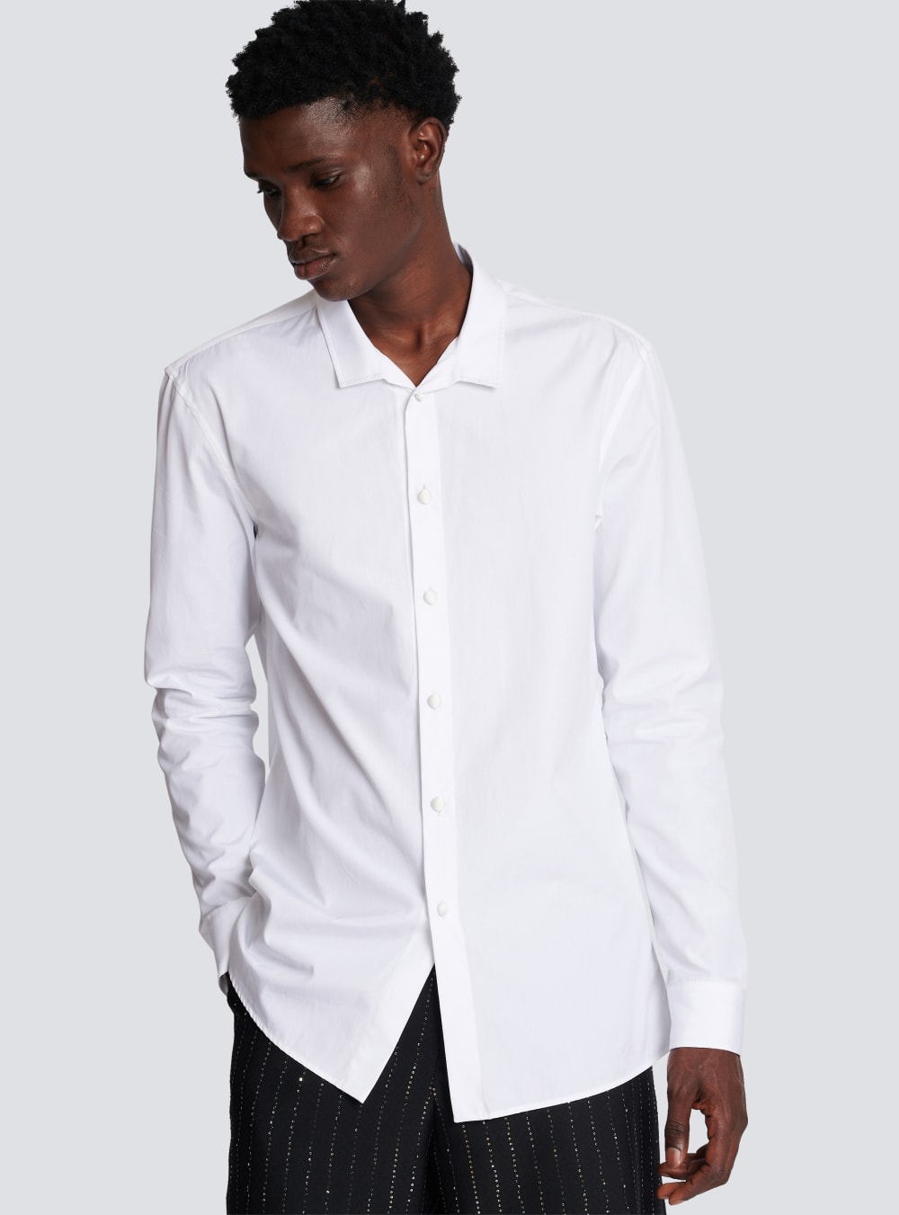 Men's Balmain Cotton With Satin-covered Buttons Shirts White | USA 4i2N4yK1