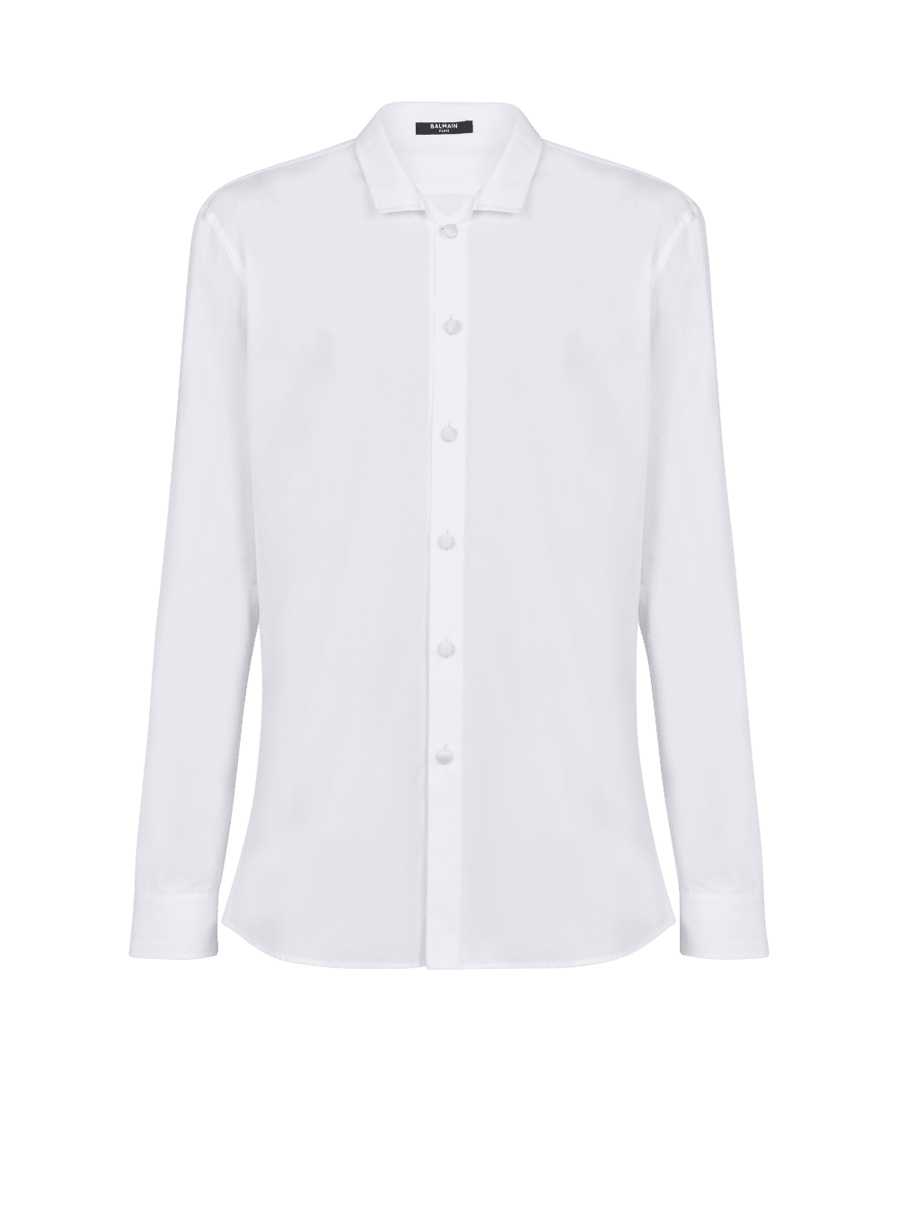 Men\'s Balmain Cotton With Satin-covered Buttons Shirts White | USA 4i2N4yK1