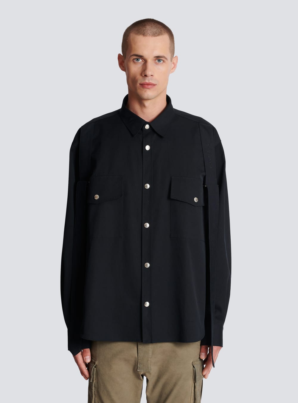 Men's Balmain Cotton With Strap Shirts Black | USA hdjzVMyp