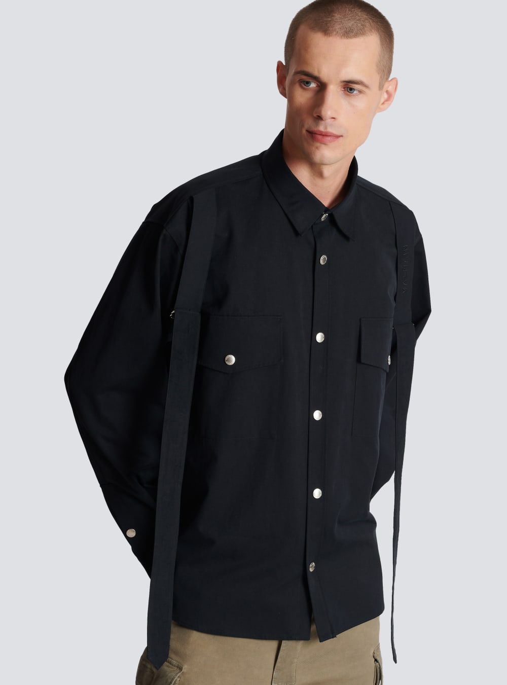 Men's Balmain Cotton With Strap Shirts Black | USA hdjzVMyp