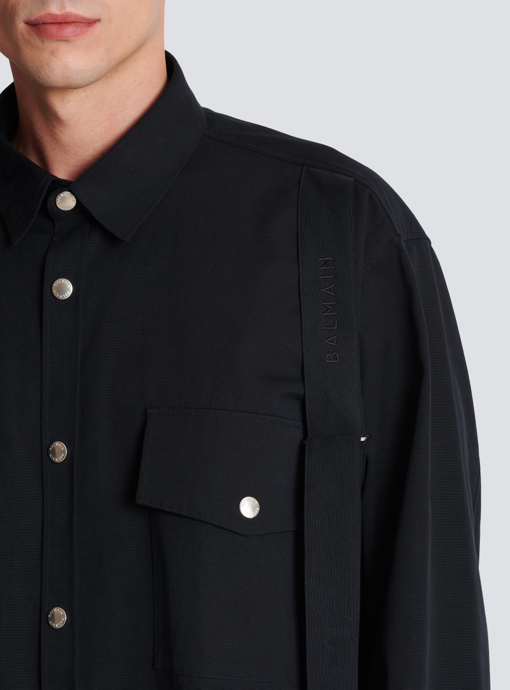 Men's Balmain Cotton With Strap Shirts Black | USA hdjzVMyp