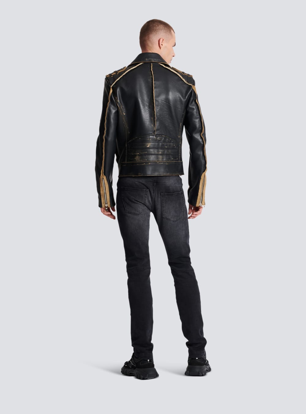 Men's Balmain Deconstructed Leather Biker Jackets Black | USA wQkgKcwZ