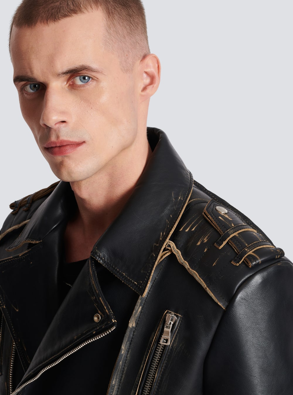 Men's Balmain Deconstructed Leather Biker Jackets Black | USA wQkgKcwZ