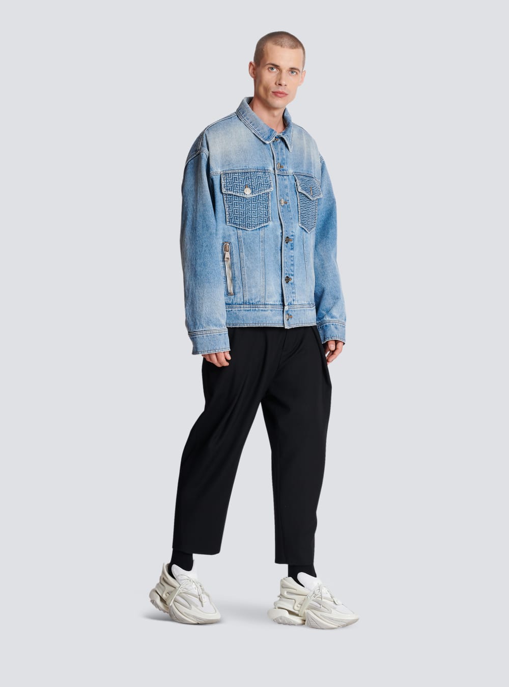 Men's Balmain Denim With Logo Jackets Blue | USA HlkN7wXM