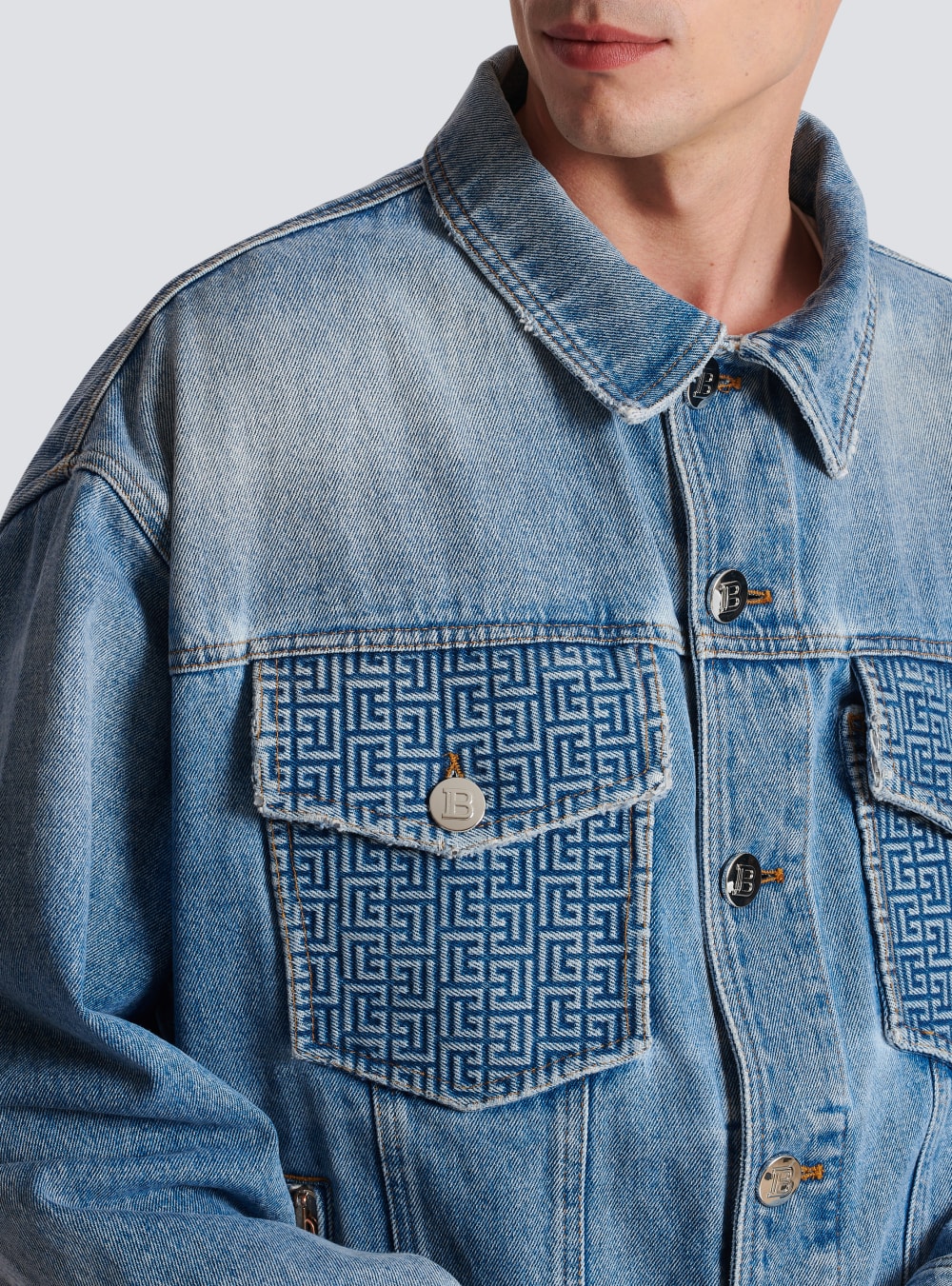 Men's Balmain Denim With Logo Jackets Blue | USA HlkN7wXM