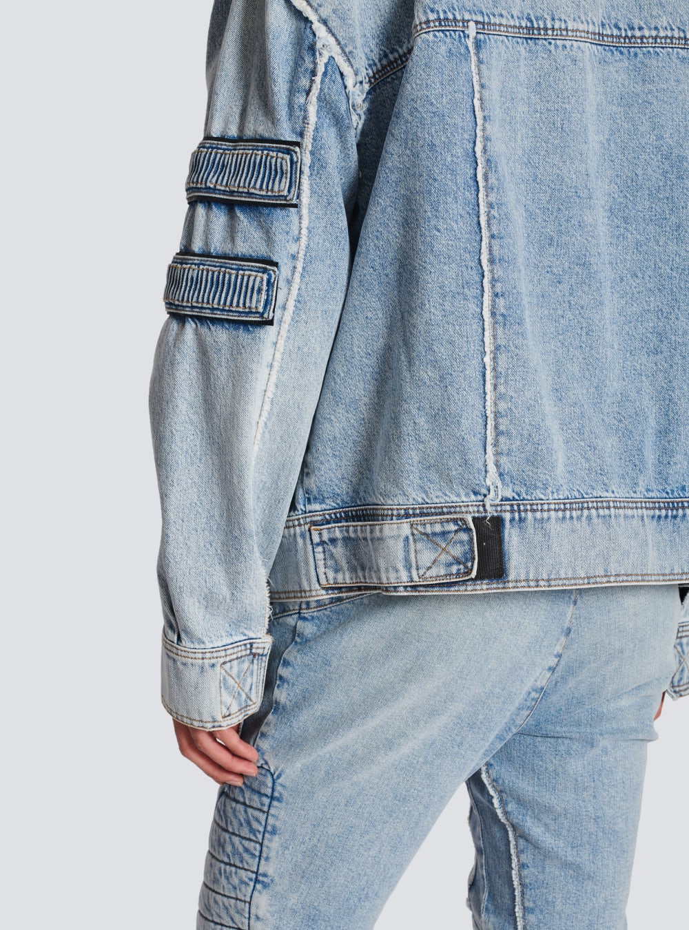 Men's Balmain Denim With Velcro Stripes Jackets Blue | USA TKzgCAj0