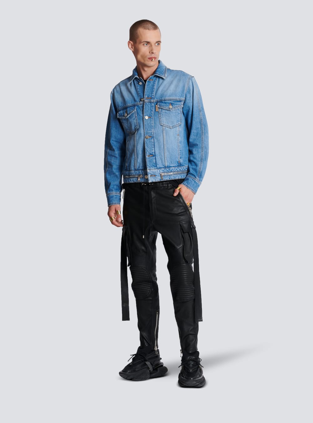 Men's Balmain Denim With Zip Fastening Jackets Blue | USA pw4Cc6LA