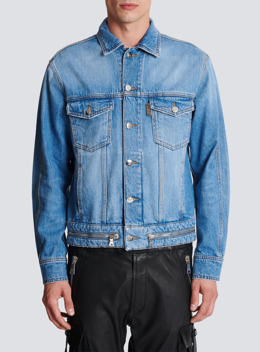 Men's Balmain Denim With Zip Fastening Jackets Blue | USA pw4Cc6LA