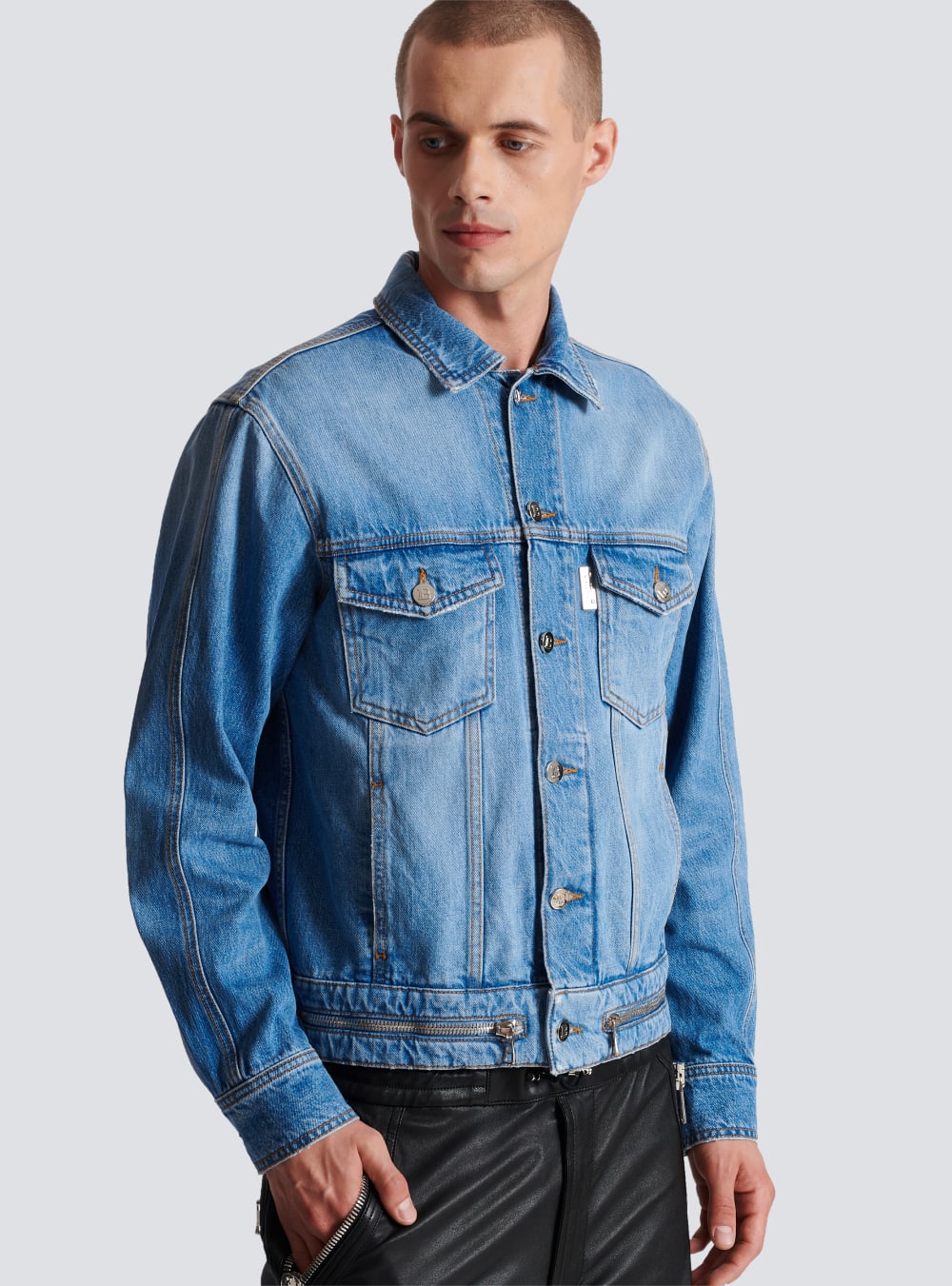 Men's Balmain Denim With Zip Fastening Jackets Blue | USA pw4Cc6LA