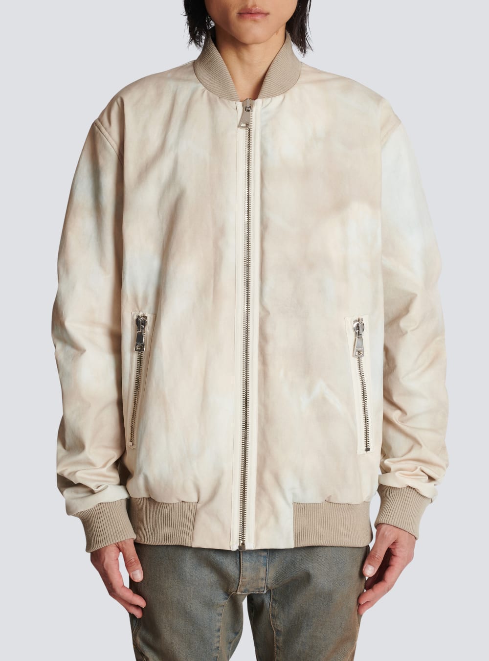 Men's Balmain Desert Print Cotton Bomber Jackets White | USA bnScSwsl