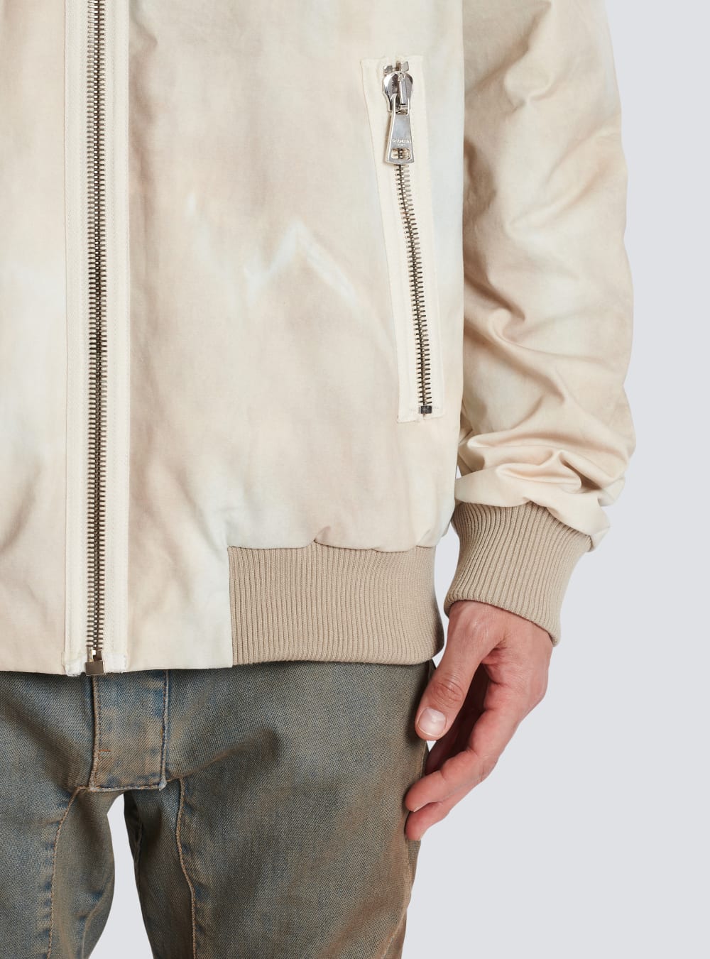 Men's Balmain Desert Print Cotton Bomber Jackets White | USA bnScSwsl