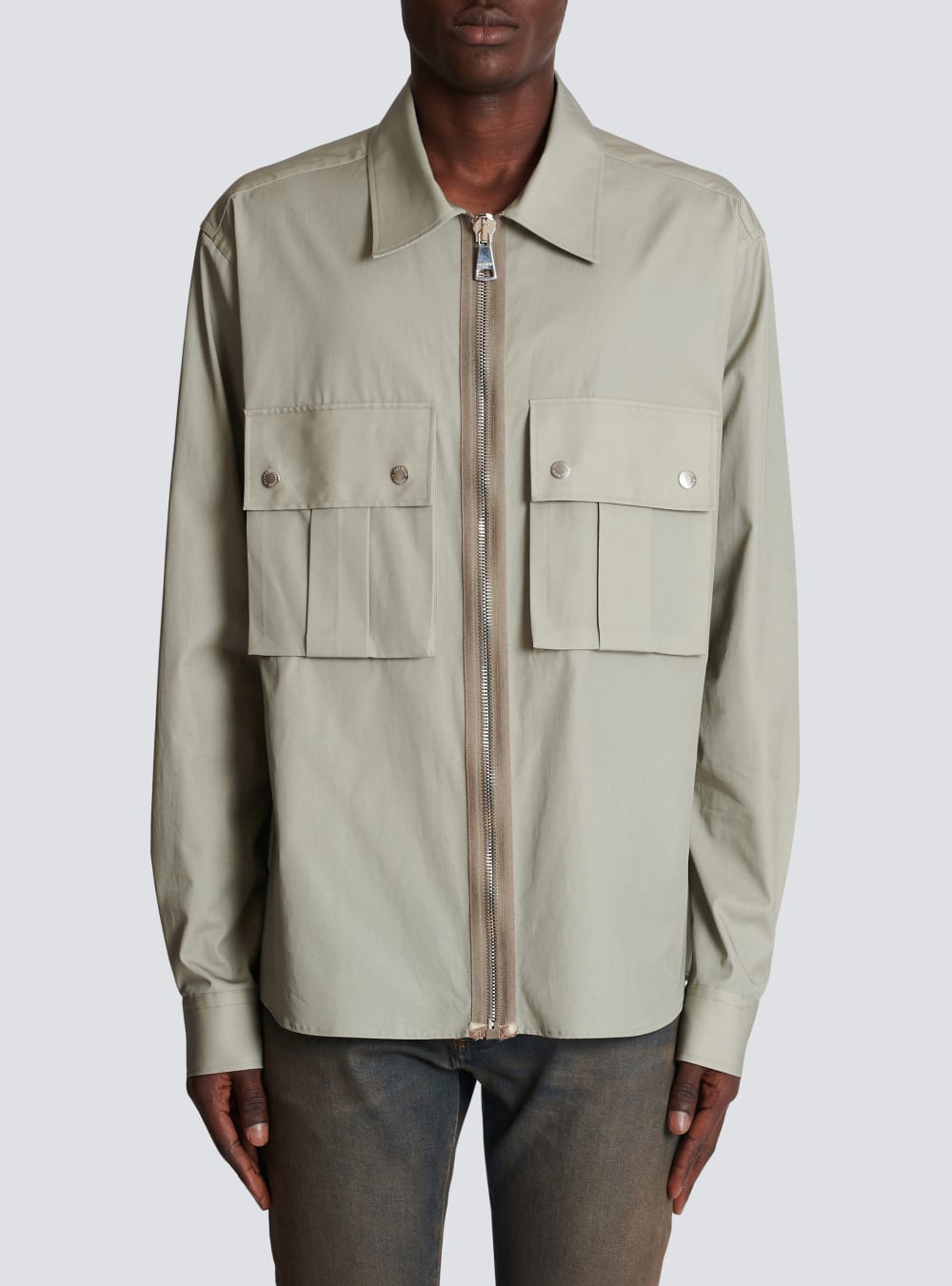 Men's Balmain Desert Print Cotton Shirts Khaki | USA PipIlRT4