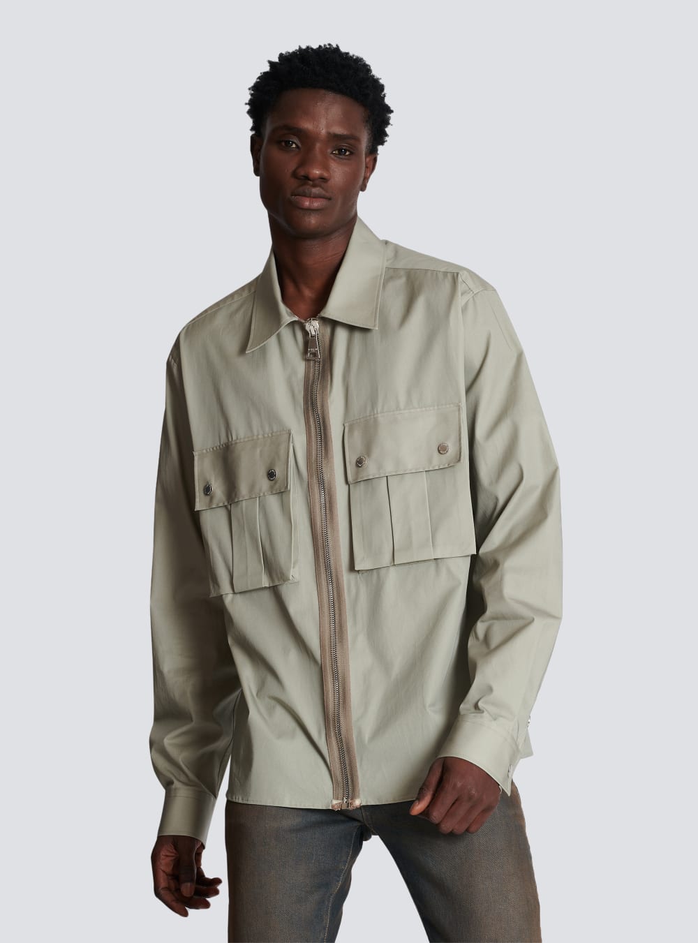 Men's Balmain Desert Print Cotton Shirts Khaki | USA PipIlRT4