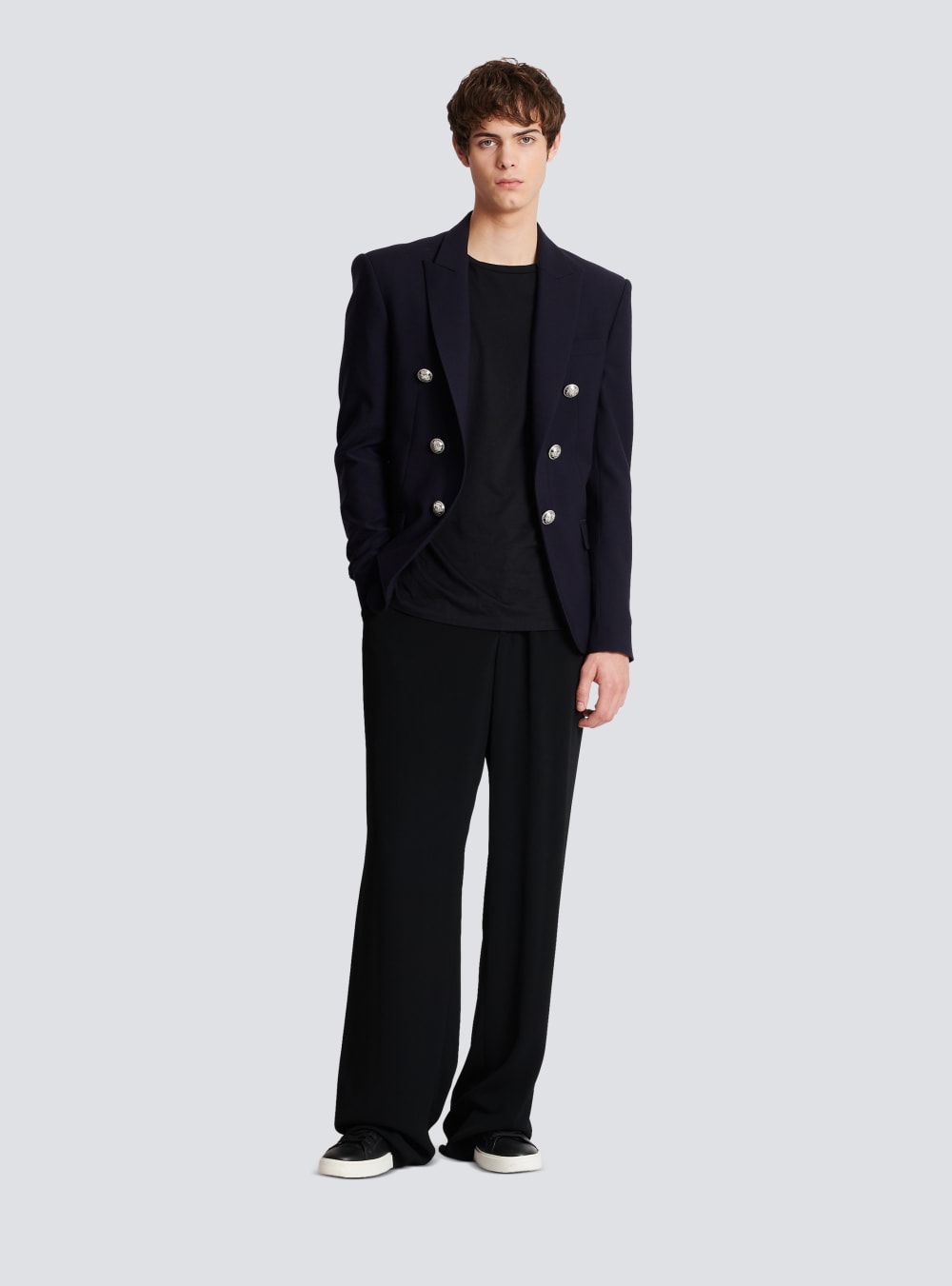 Men's Balmain Double-breasted Jersey Blazers Navy | USA 13zDTrMC