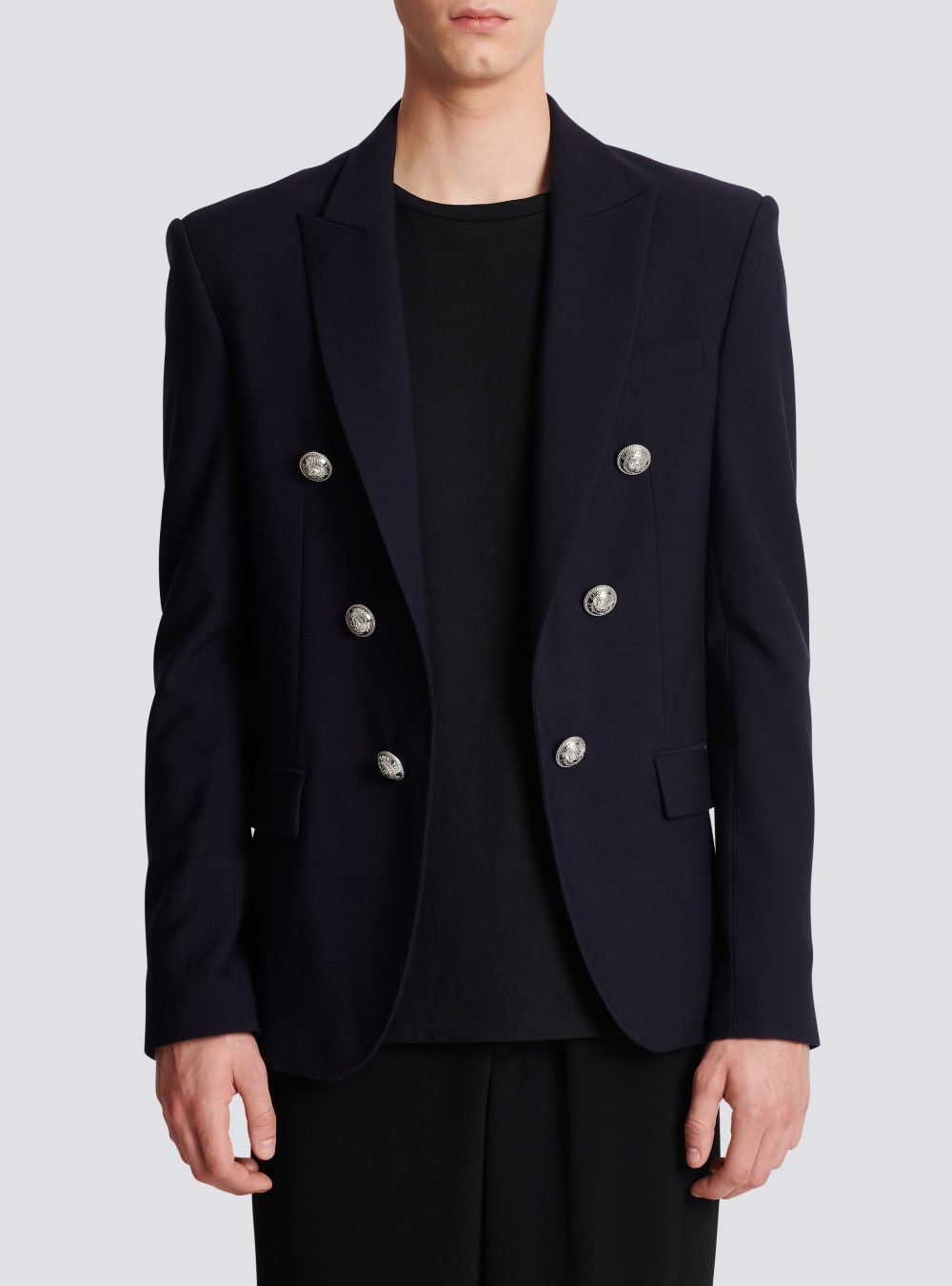 Men's Balmain Double-breasted Jersey Blazers Navy | USA 13zDTrMC