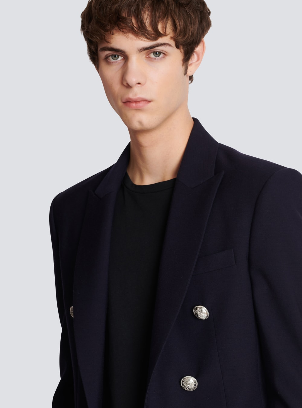 Men's Balmain Double-breasted Jersey Blazers Navy | USA 13zDTrMC