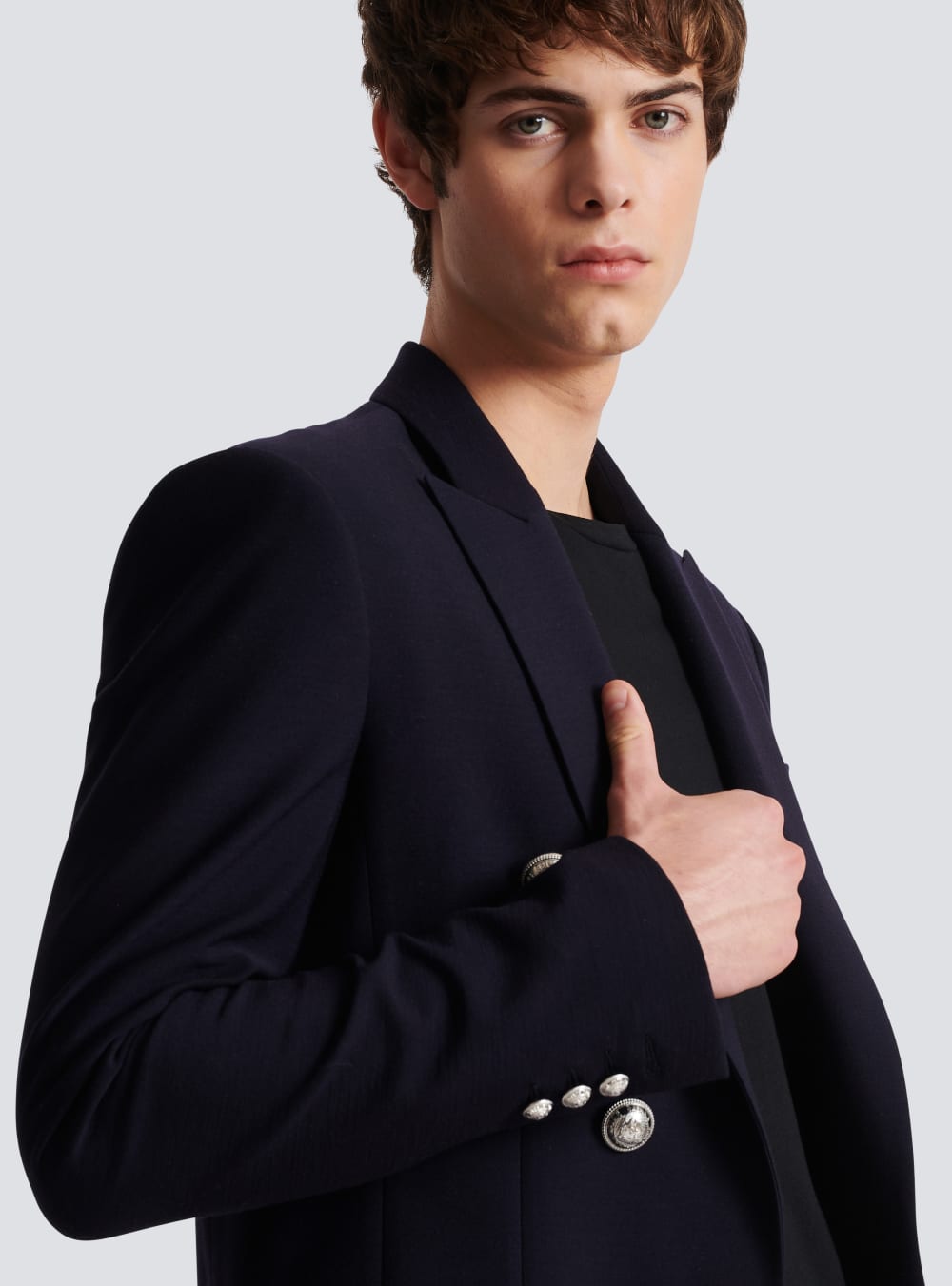 Men's Balmain Double-breasted Jersey Blazers Navy | USA 13zDTrMC