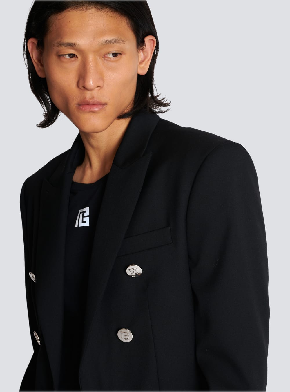 Men's Balmain Double-breasted Wool Blazers Black | USA o0HHVVWb