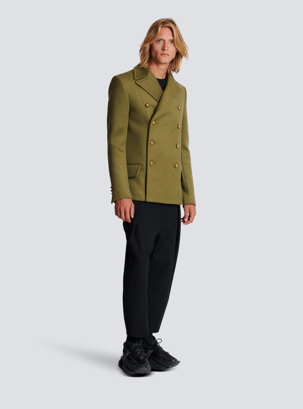 Men's Balmain Double-breasted Wool Pea Jackets Khaki | USA UQo4D1ff