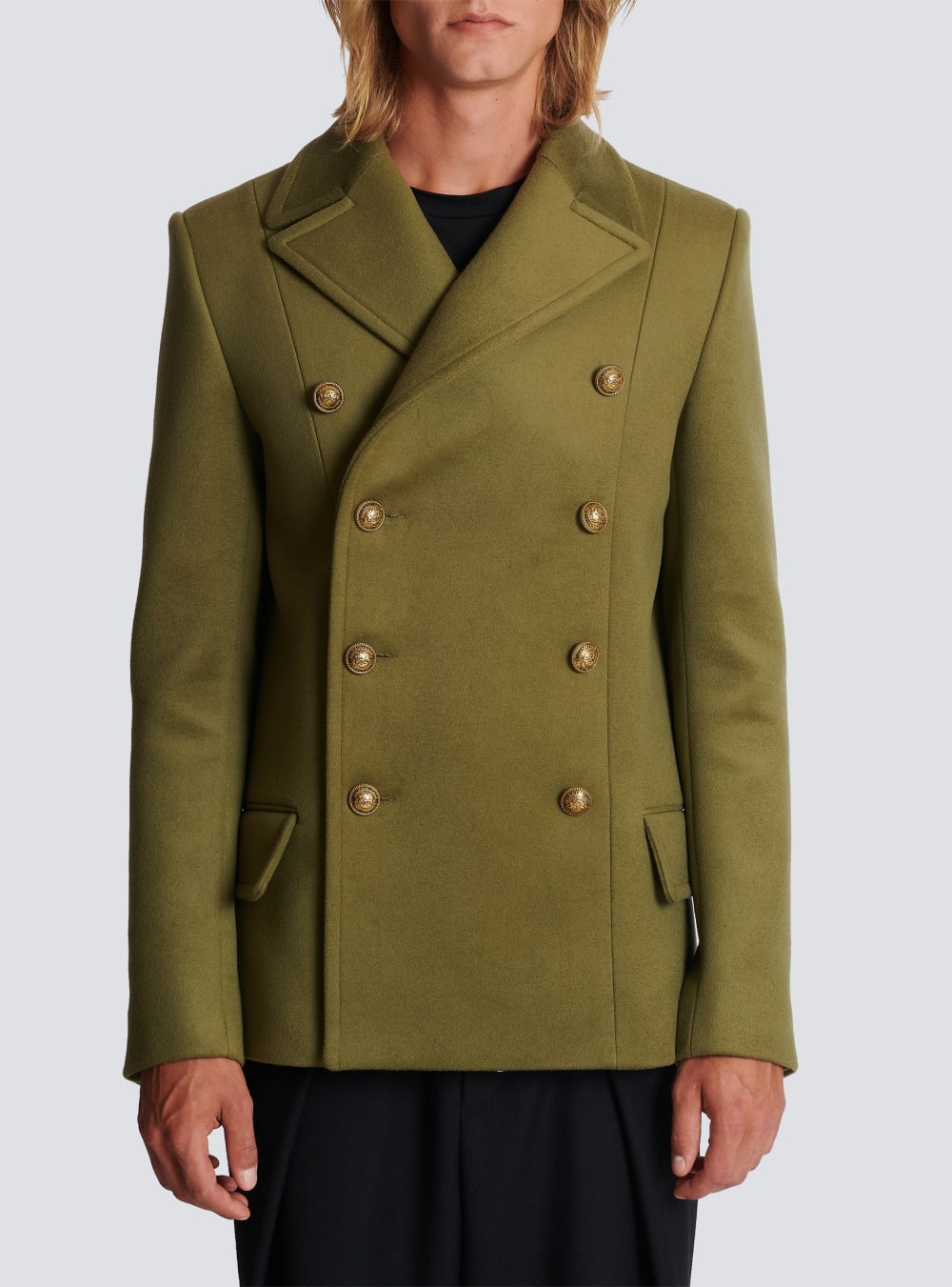 Men's Balmain Double-breasted Wool Pea Jackets Khaki | USA UQo4D1ff