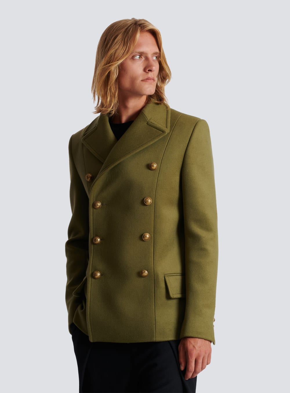 Men's Balmain Double-breasted Wool Pea Jackets Khaki | USA UQo4D1ff