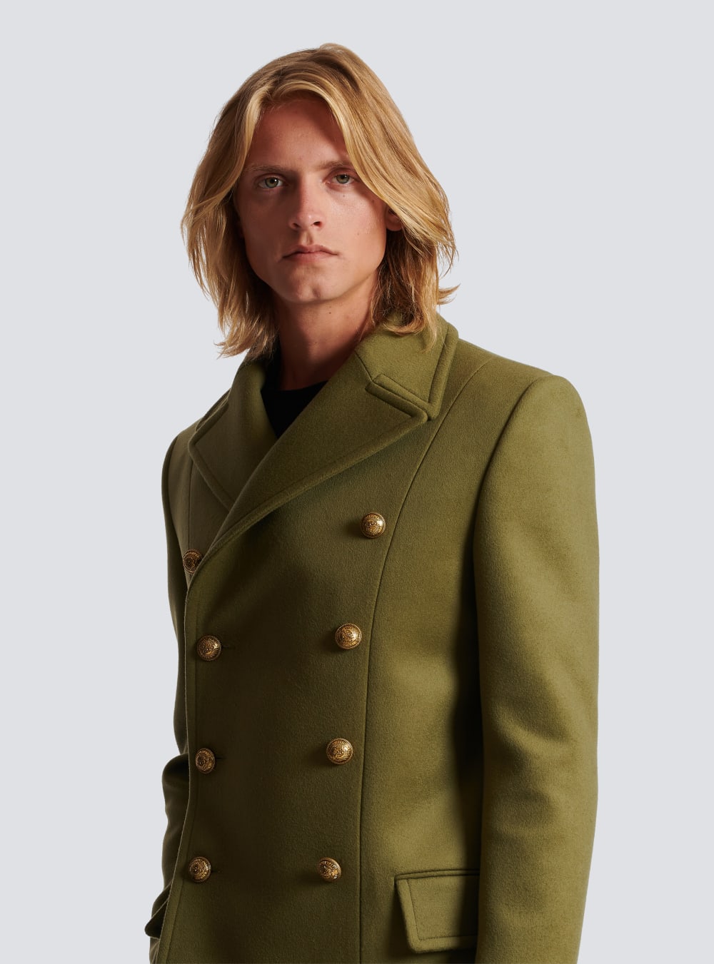 Men's Balmain Double-breasted Wool Pea Jackets Khaki | USA UQo4D1ff