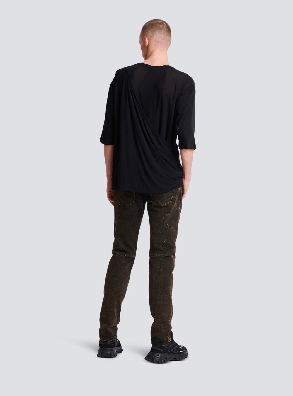 Men's Balmain Draped Jersey T Shirts Black | USA gJa94cpb